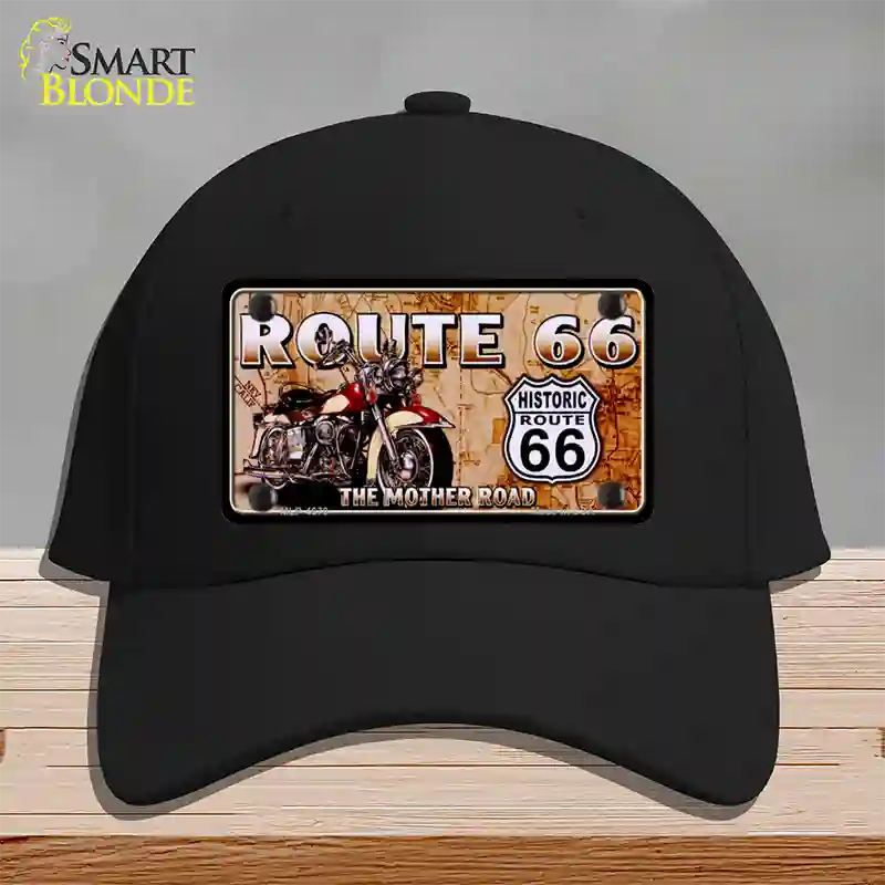 Route 66 Mother Road Motorcycle Novelty License Plate Hat Cotton / Black