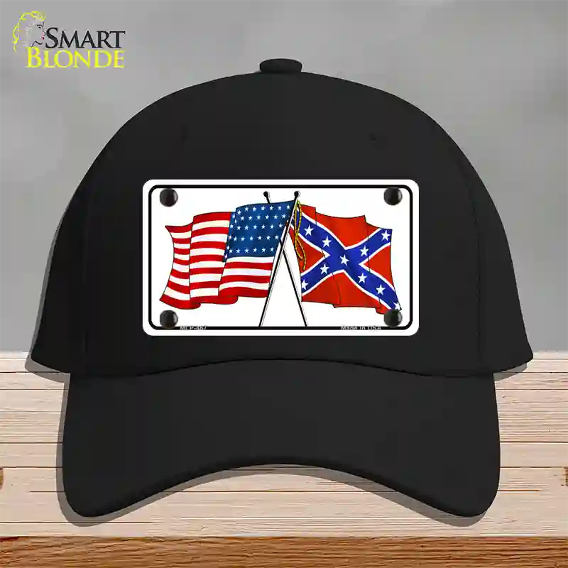 Confederate USA Crossed Flags Novelty License Plate Hat Cotton / Black