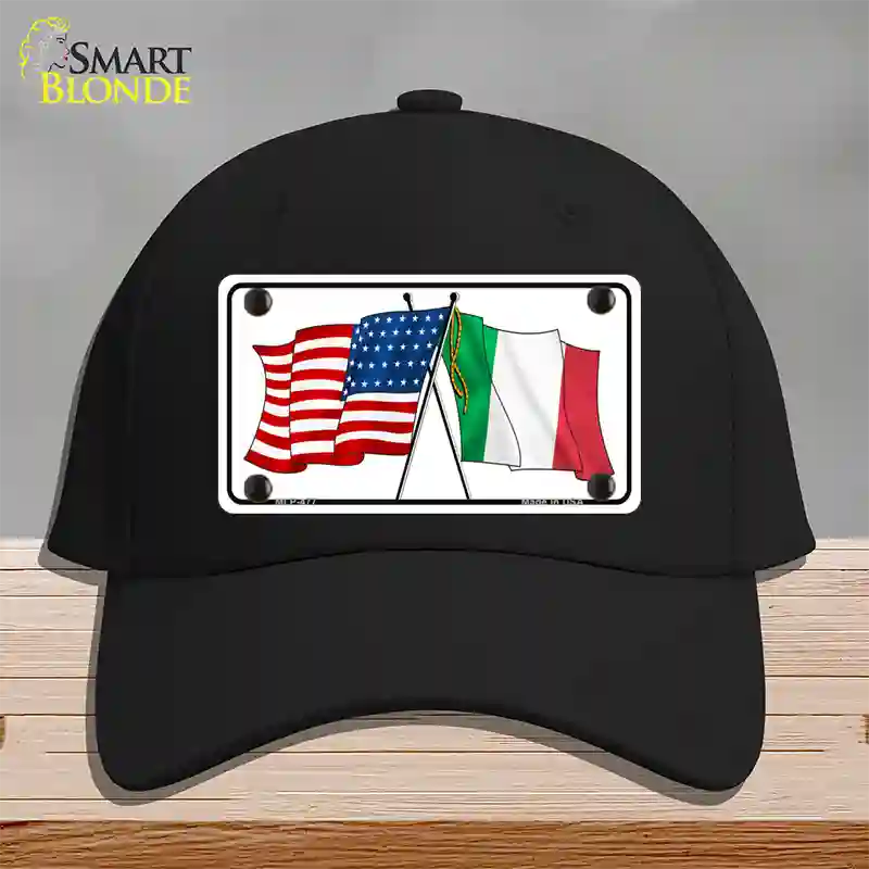 United States Italy Crossed Flags Novelty License Plate Hat Cotton / Black