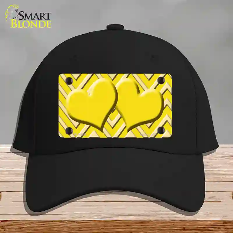 Yellow Light Yellow Heart Large Chevron Novelty License Plate Hat Cotton / Black