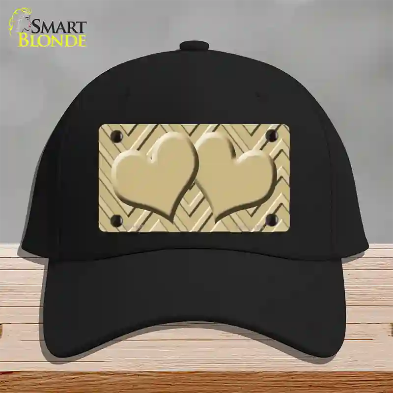 Gold Light Gold Heart Large Chevron Novelty License Plate Hat Cotton / Black