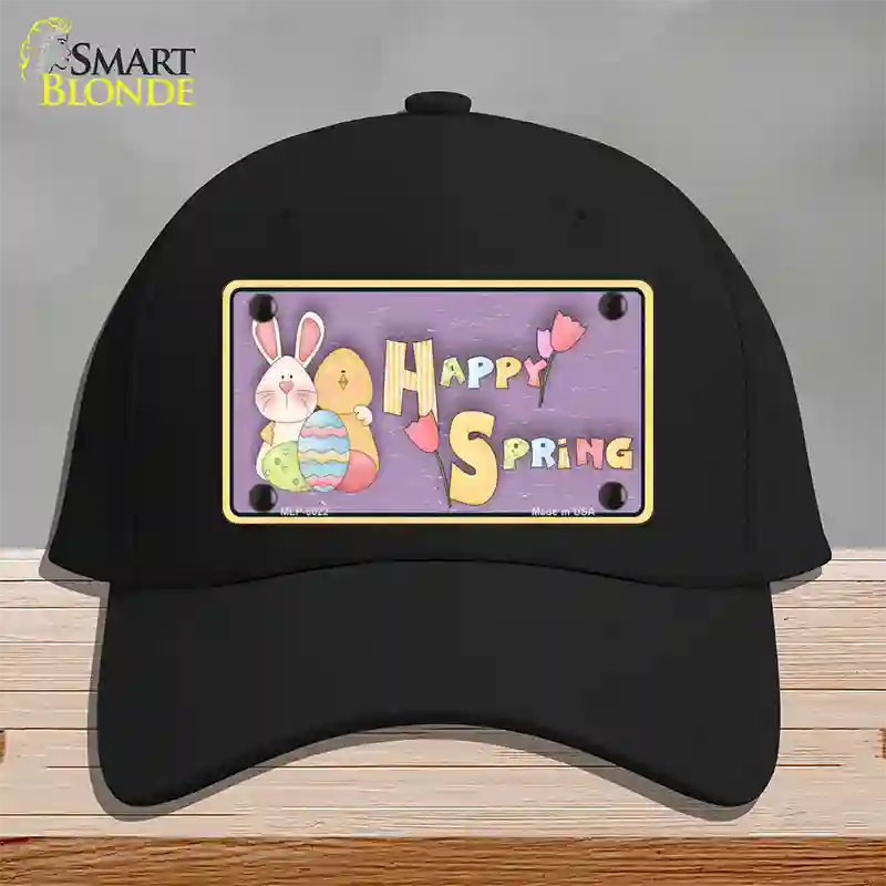 Happy Spring Yellow Novelty License Plate Hat Cotton / Black