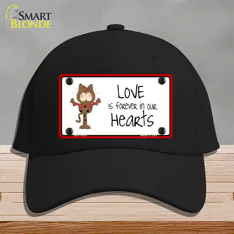 Love In Our Hearts Cat Novelty License Plate Hat Cotton / Black