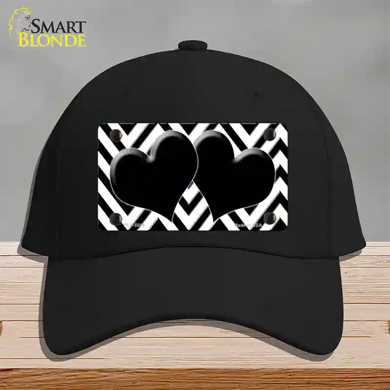 White Black Chevon Hearts Novelty License Plate Hat Cotton / Black