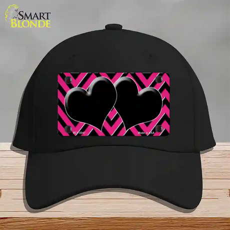 Pink Black Chevon Hearts Novelty License Plate Hat Cotton / Black