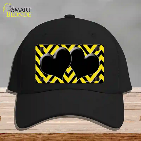 Yellow Black Chevon Hearts Novelty License Plate Hat Cotton / Black