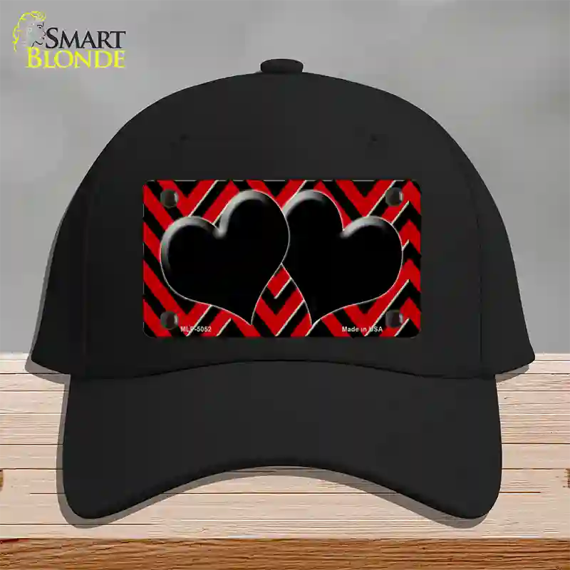 Red Black Chevon Hearts Novelty License Plate Hat Cotton / Black