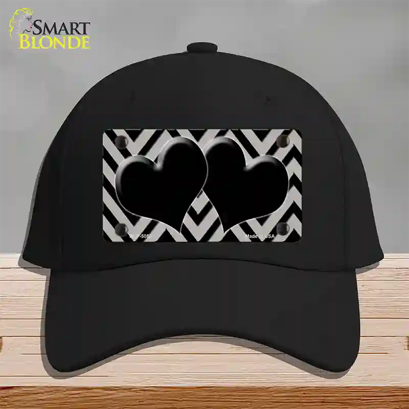 Grey Black Chevon Hearts Novelty License Plate Hat Cotton / Black