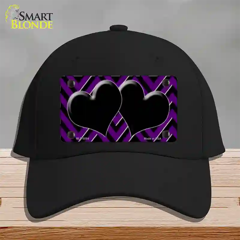 Purple Black Chevon Hearts Novelty License Plate Hat Cotton / Black