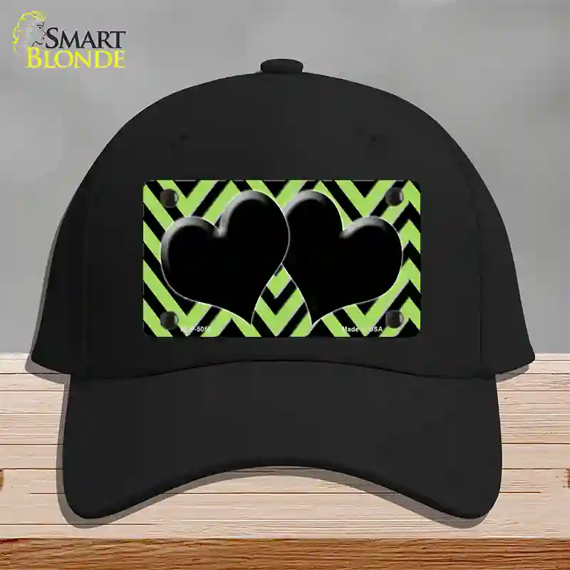 Lime Green Black Chevon Hearts Novelty License Plate Hat Cotton / Black