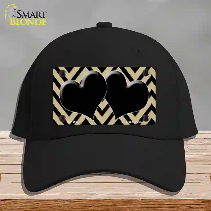 Gold Black Chevon Hearts Novelty License Plate Hat Cotton / Black