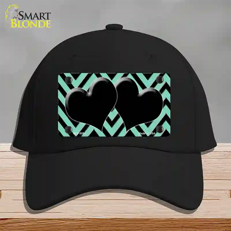 Mint Black Chevon Hearts Novelty License Plate Hat Cotton / Black