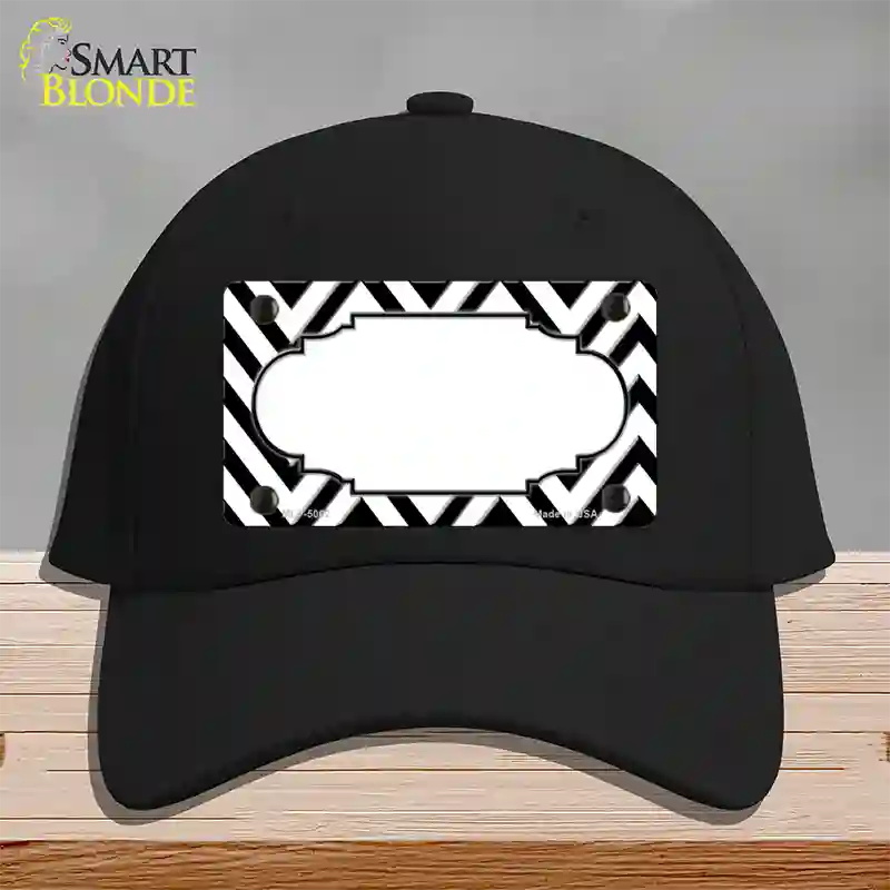 White Black Chevron Scallop Novelty License Plate Hat Cotton / Black