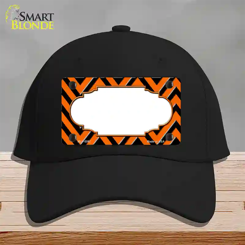 Orange Black Chevron Scallop Novelty License Plate Hat Cotton / Black