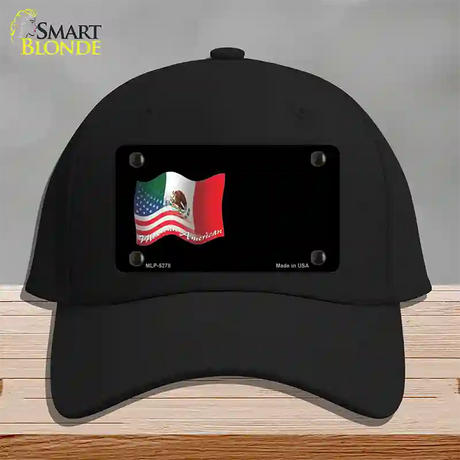 Mexican American Flag Offset Novelty License Plate Hat Cotton / Black