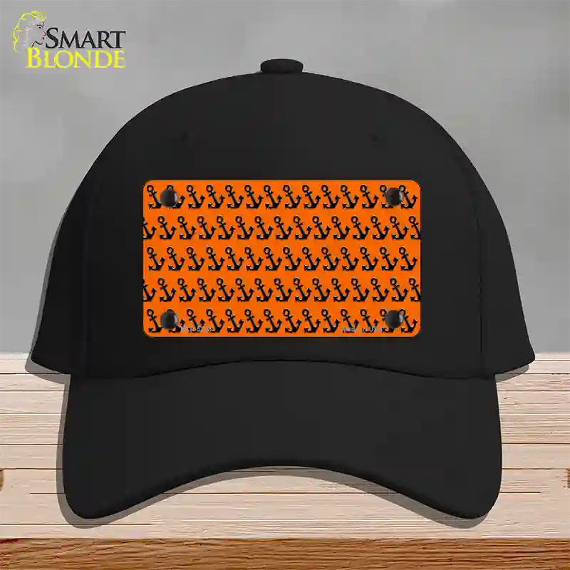 Orange Black Anchor Novelty License Plate Hat Cotton / Black