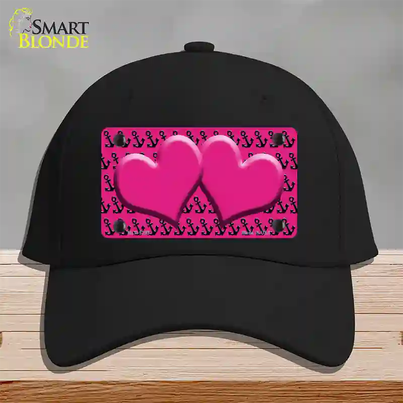 Pink Black Anchor Pink Heart Center Novelty License Plate Hat Cotton / Black