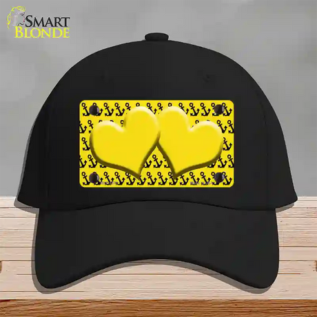 Yellow Black Anchor Yellow Heart Center Novelty License Plate Hat Cotton / Black