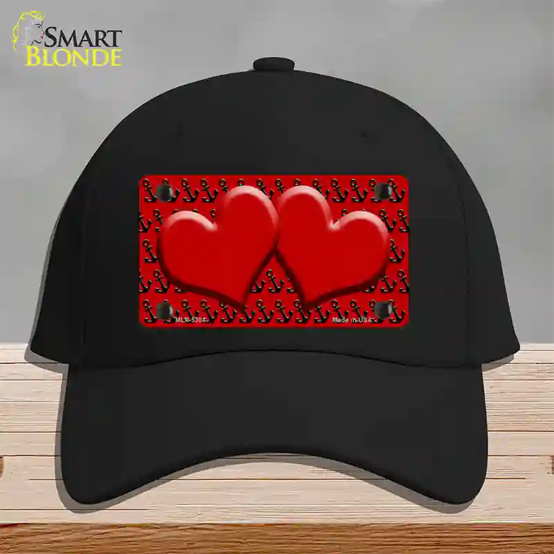 Red Black Anchor Red Heart Center Novelty License Plate Hat Cotton / Black