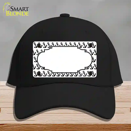 White Black Anchor Scallop Center Novelty License Plate Hat Cotton / Black