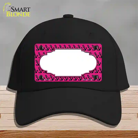 Pink Black Anchor Scallop Center Novelty License Plate Hat Cotton / Black