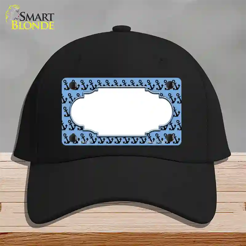 Light Blue Black Anchor Scallop Center Novelty License Plate Hat Cotton / Black