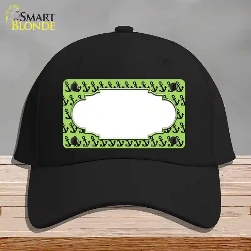 Lime Green Black Anchor Scallop Center Novelty License Plate Hat Cotton / Black