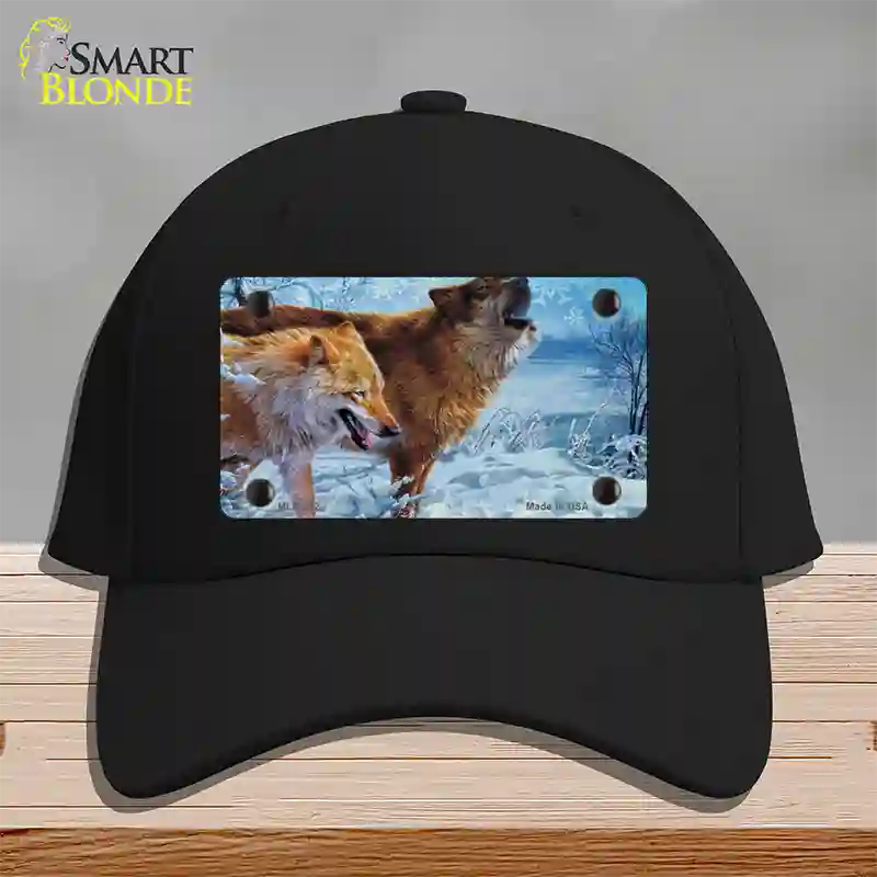 Wintertime Wolf Novelty License Plate Hat Cotton / Black