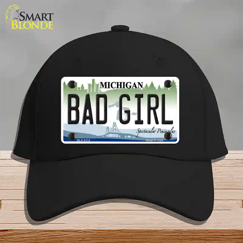 Bad Girl Michigan Novelty License Plate Hat Cotton / Black