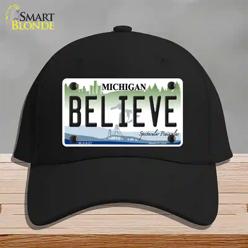 Believe Michigan Novelty License Plate Hat Cotton / Black