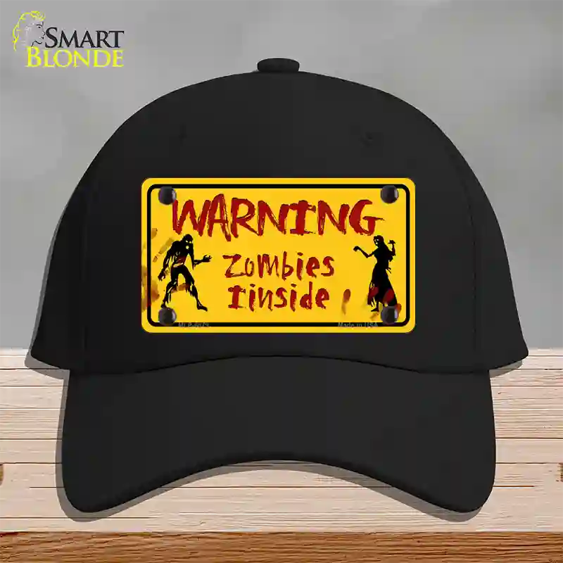 Warning Zombies Inside Novelty License Plate Hat Cotton / Black