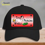 Tits Or Wheels Red Novelty License Plate Hat Cotton / Black