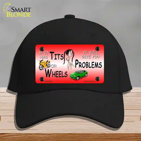 Tits Or Wheels Red Novelty License Plate Hat Cotton / Black