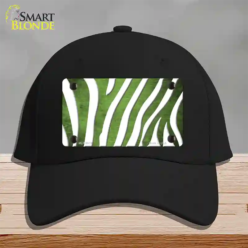 Lime Green White Zebra Oil Rubbed Novelty License Plate Hat Cotton / Black