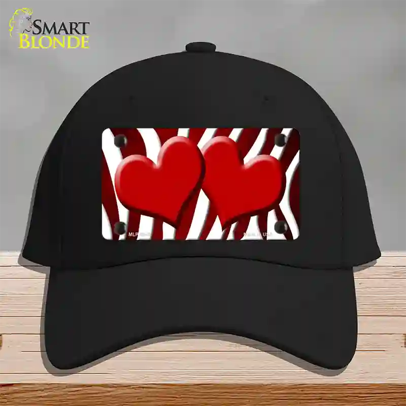 Red White Zebra Hearts Oil Rubbed Novelty License Plate Hat Cotton / Black