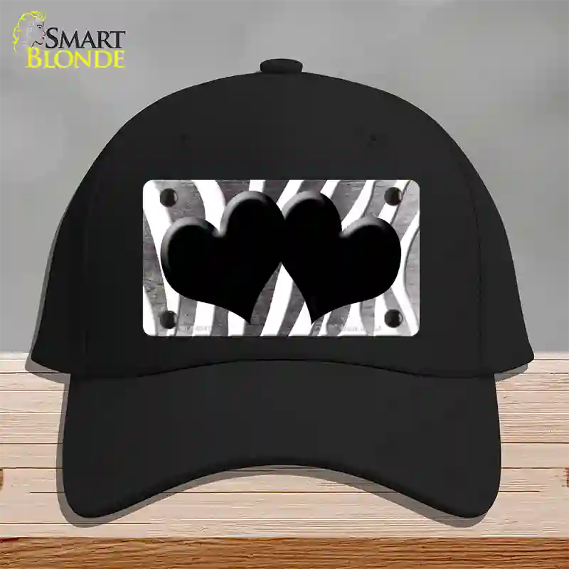 Black White Zebra Hearts Oil Rubbed Novelty License Plate Hat Cotton / Black