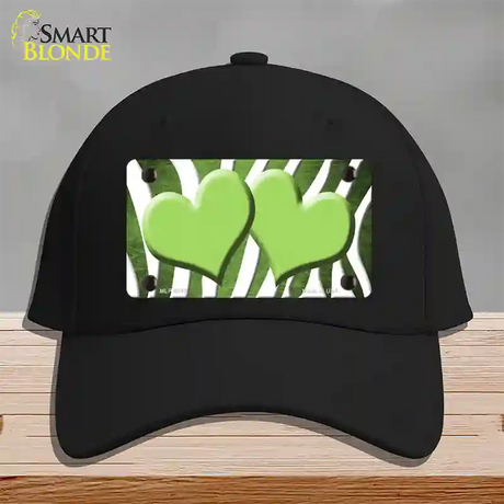 Lime Green White Zebra Hearts Oil Rubbed Novelty License Plate Hat Cotton / Black