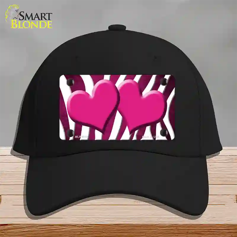 Pink White Zebra Hearts Oil Rubbed Novelty License Plate Hat Cotton / Black