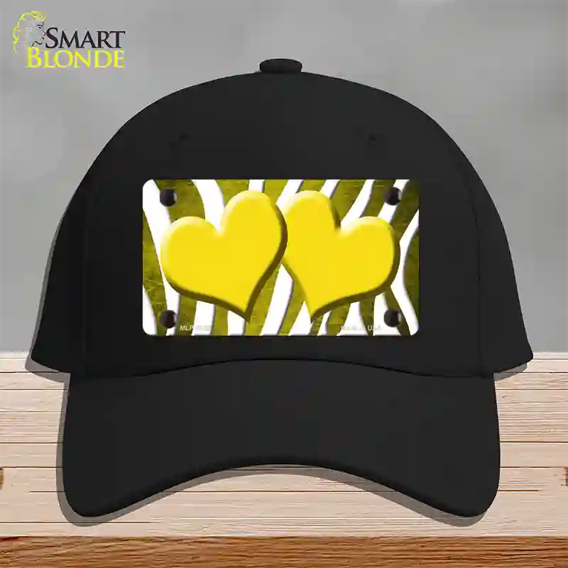 Yellow White Zebra Hearts Oil Rubbed Novelty License Plate Hat Cotton / Black