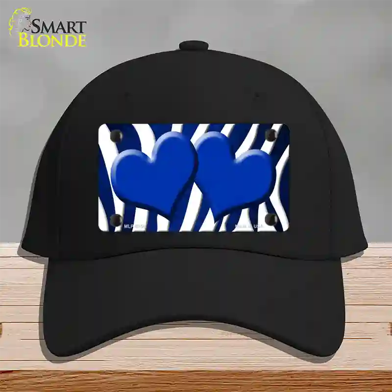 Blue White Zebra Hearts Oil Rubbed Novelty License Plate Hat Cotton / Black