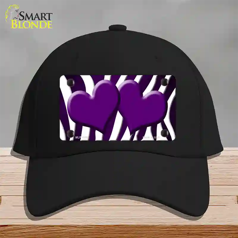 Purple White Zebra Hearts Oil Rubbed Novelty License Plate Hat Cotton / Black