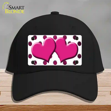 Pink White Dots Hearts Oil Rubbed Novelty License Plate Hat Cotton / Black