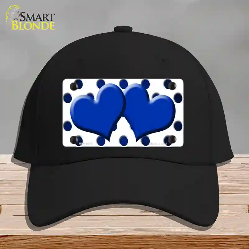 Blue White Dots Hearts Oil Rubbed Novelty License Plate Hat Cotton / Black