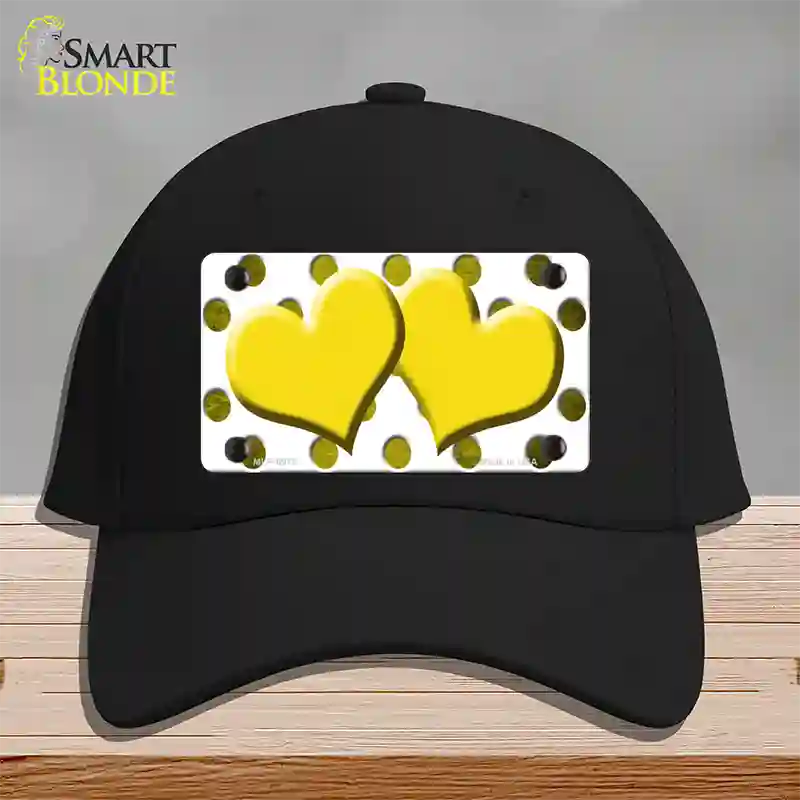 Yellow White Dots Hearts Oil Rubbed Novelty License Plate Hat Cotton / Black