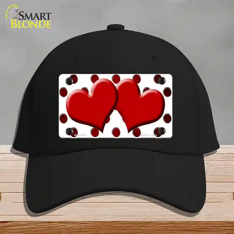 Red White Dots Hearts Oil Rubbed Novelty License Plate Hat Cotton / Black