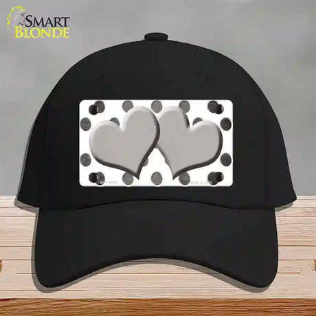 Gray White Dots Hearts Oil Rubbed Novelty License Plate Hat Cotton / Black