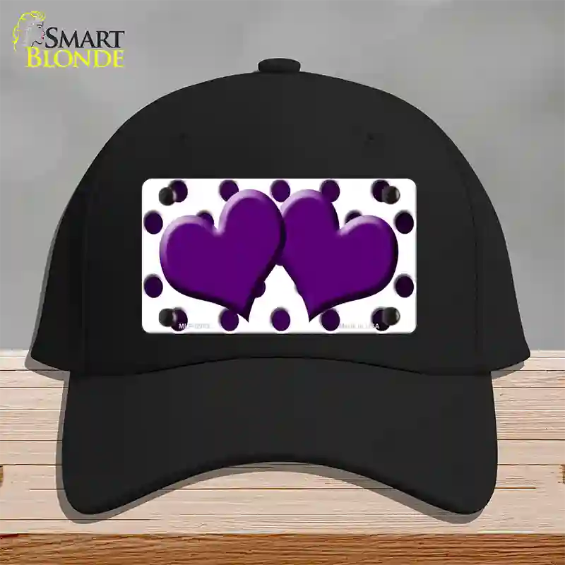 Purple White Dots Hearts Oil Rubbed Novelty License Plate Hat Cotton / Black