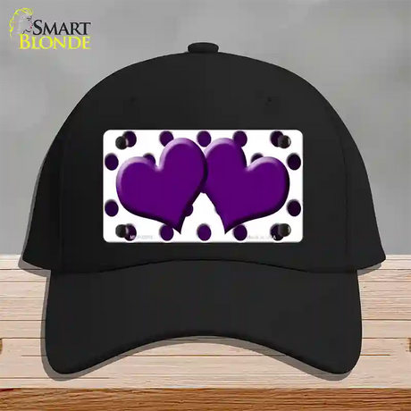 Purple White Dots Hearts Oil Rubbed Novelty License Plate Hat Cotton / Black