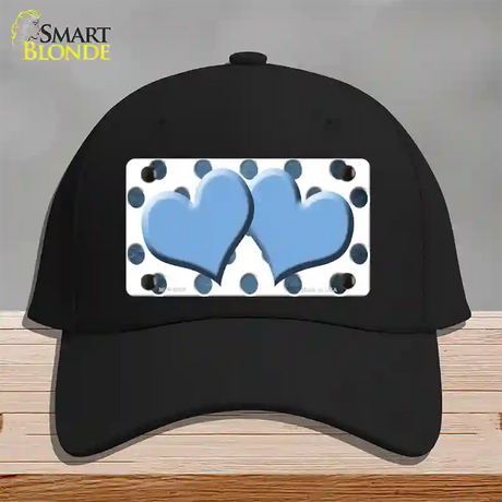 Light Blue White Dots Hearts Oil Rubbed Novelty License Plate Hat Cotton / Black