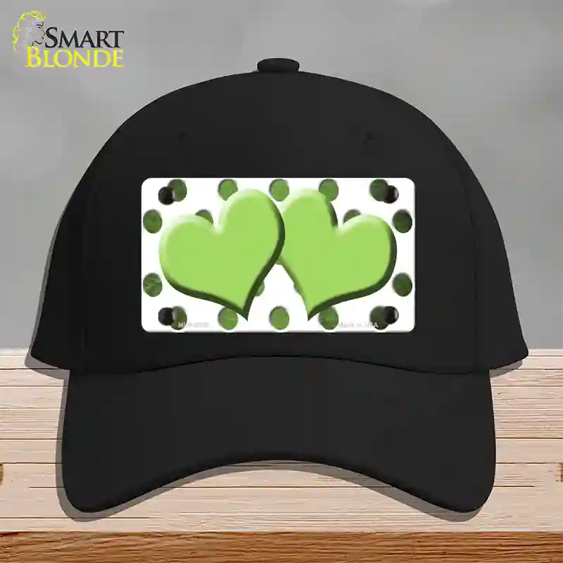 Lime Green White Dots Hearts Oil Rubbed Novelty License Plate Hat Cotton / Black